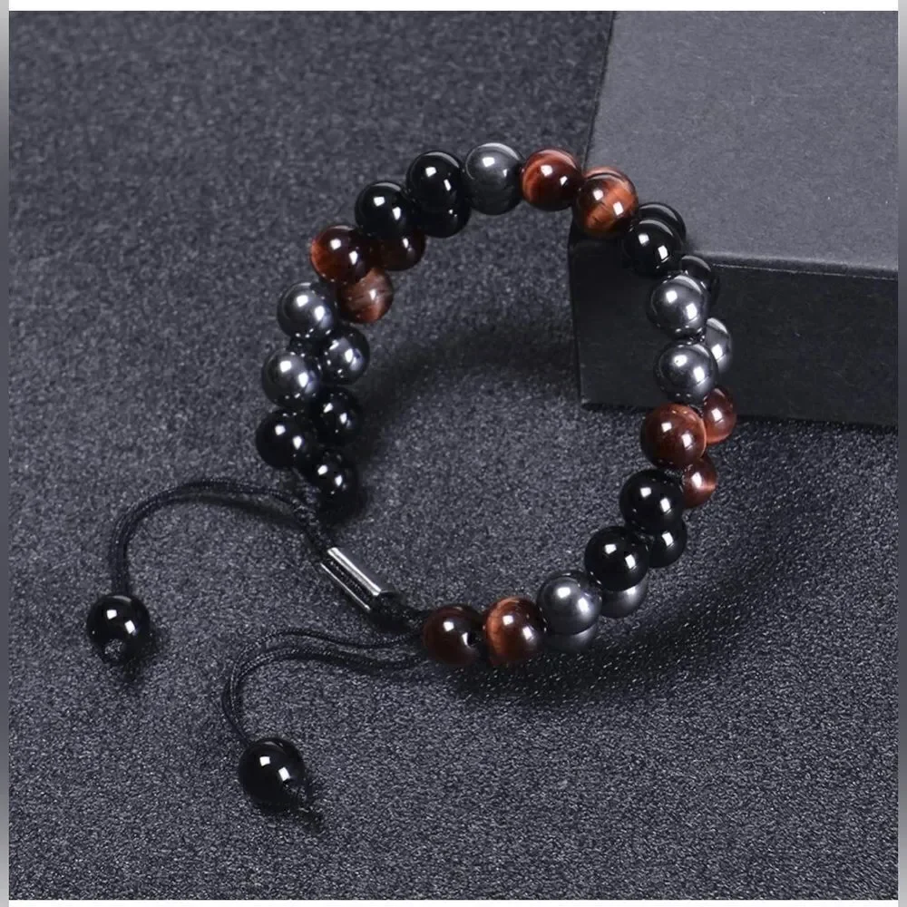 Triple Protection Bracelet Fashion Crystal Bracelet for Men Women Tiger Eye Bead